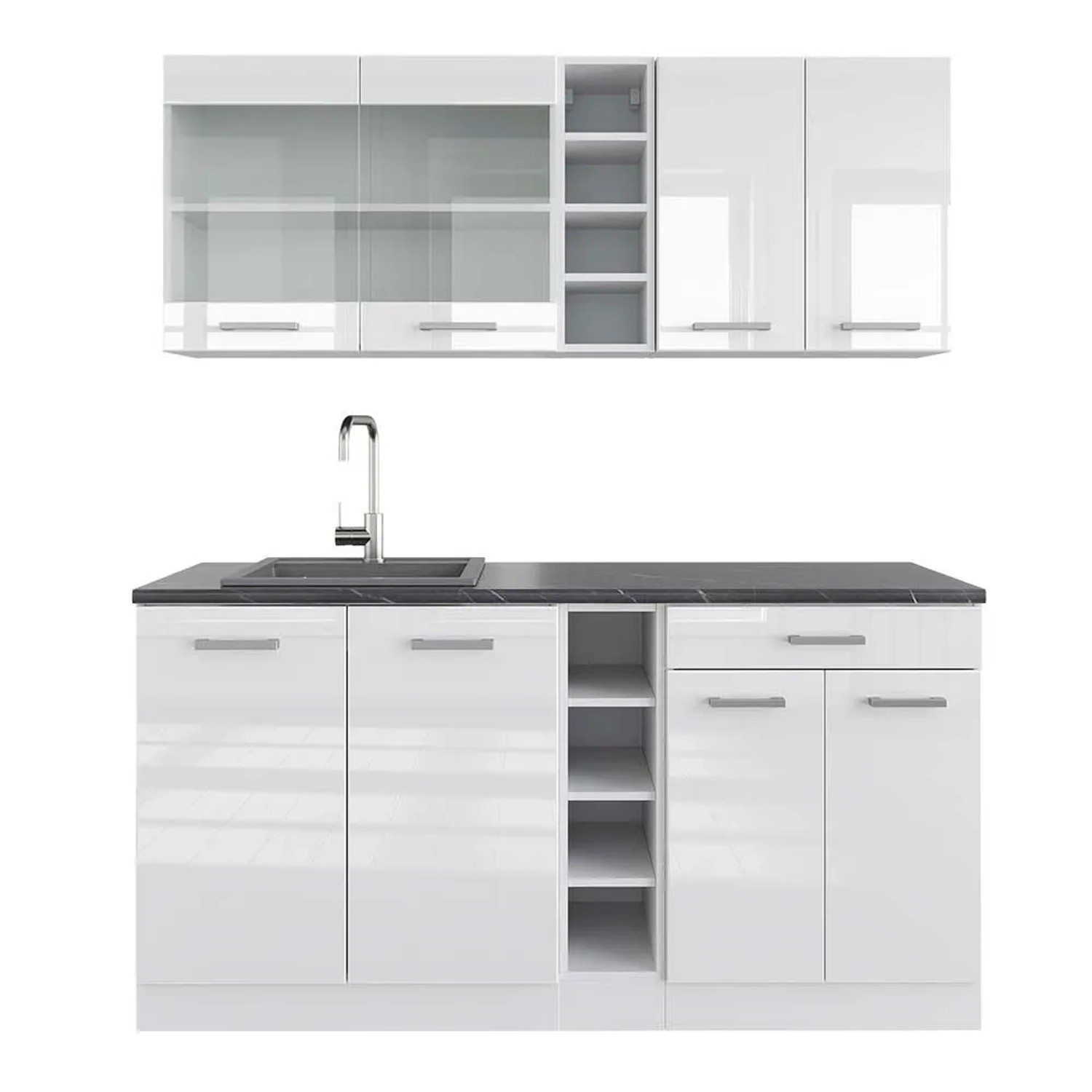 Vicco R-Line Singleküche Weiß Hochglanz Weiß 160 cm AP Anthrazit ohne E-Geräte