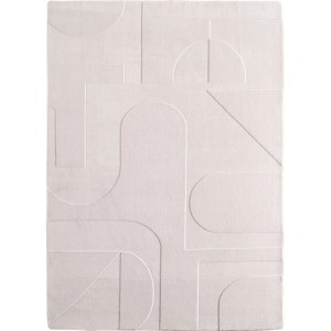 Cremefarbener Kurzflorteppich Pompei mit geometrischem 3D-Reliefmuster, 160x230 cm.