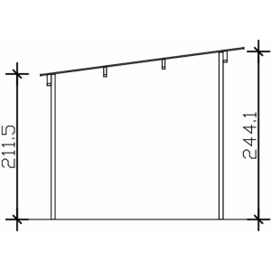 Skizze: Skan Holz Unterstand Vimmerby, 370x250 cm, naturbelassen, Maße 211.5 und 244.1 cm.
