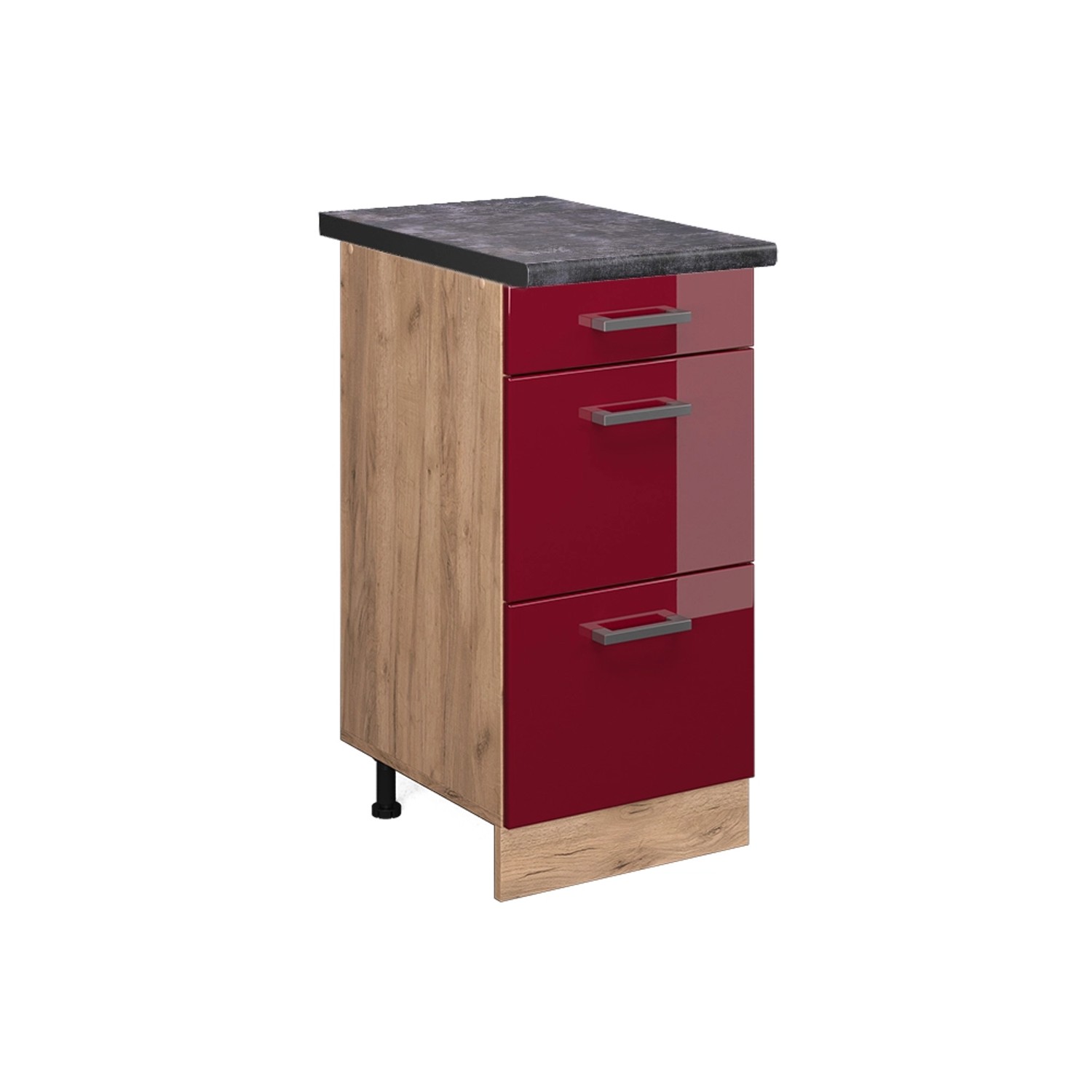 Vicco Küchenunterschrank R-Line Bordeaux Hochglanz/Goldkraft Eiche 40 cm mit Schubladen AP Anthrazit