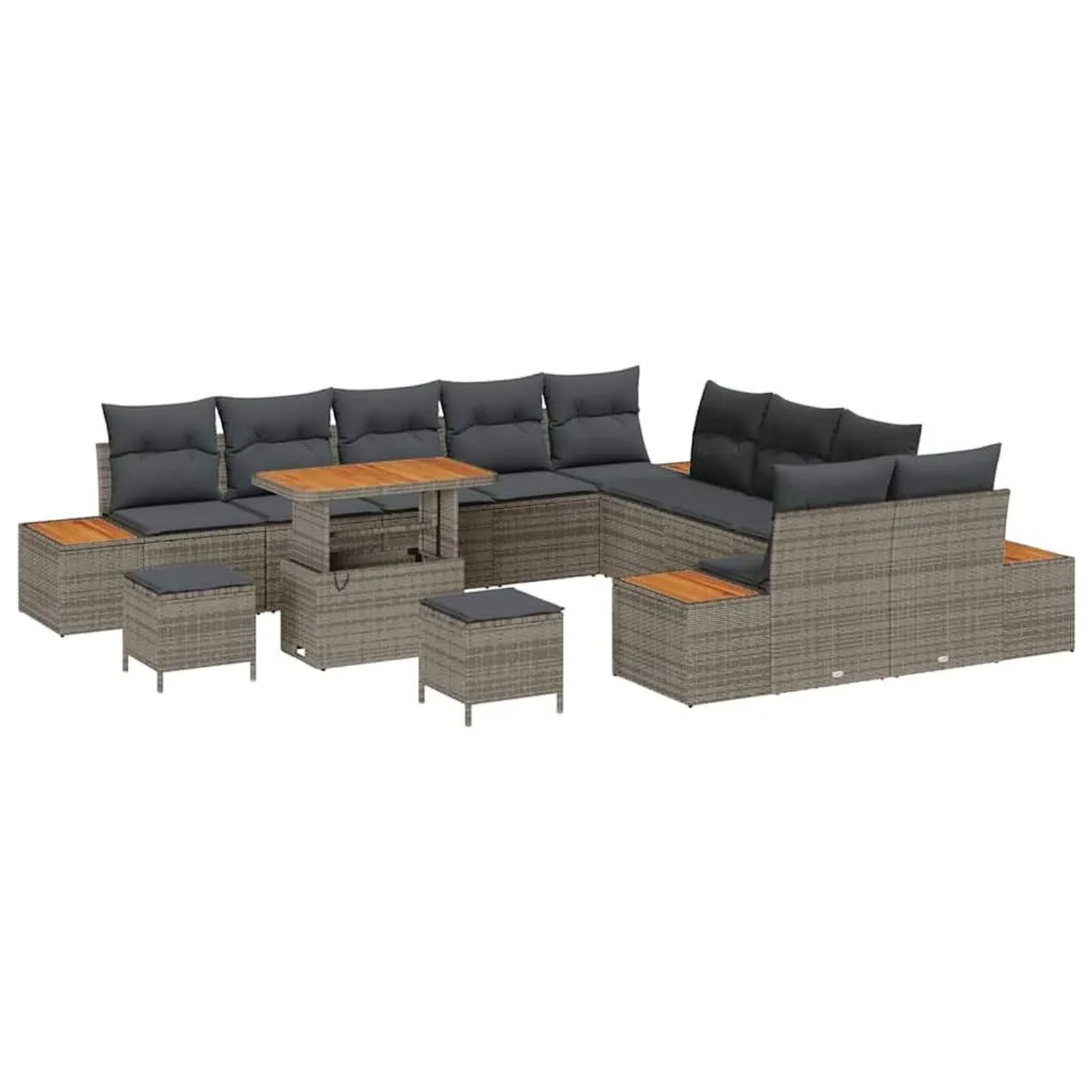 vidaXL Gartensofa-set mit Kissen mit Speicher 13-Tlg Grau Poly-Rattan 33649 günstig online kaufen