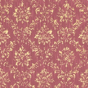 Edle rote Textil Vliestapete mit goldenem Barock Ornament Muster für Wohn- und Schlafzimmer.
