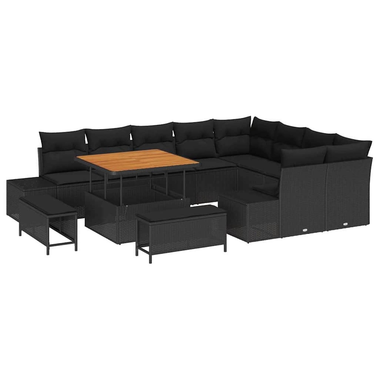 vidaXL Garten-Sofa-Set mit Speicher 12-Tlg Schwarz Poly Rattan 3362814 günstig online kaufen