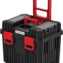 Kistenberg HEAVY Werkzeugtrolley 2 in 1, schwarzer Werkzeugkoffer mit rotem Griff und Rädern.