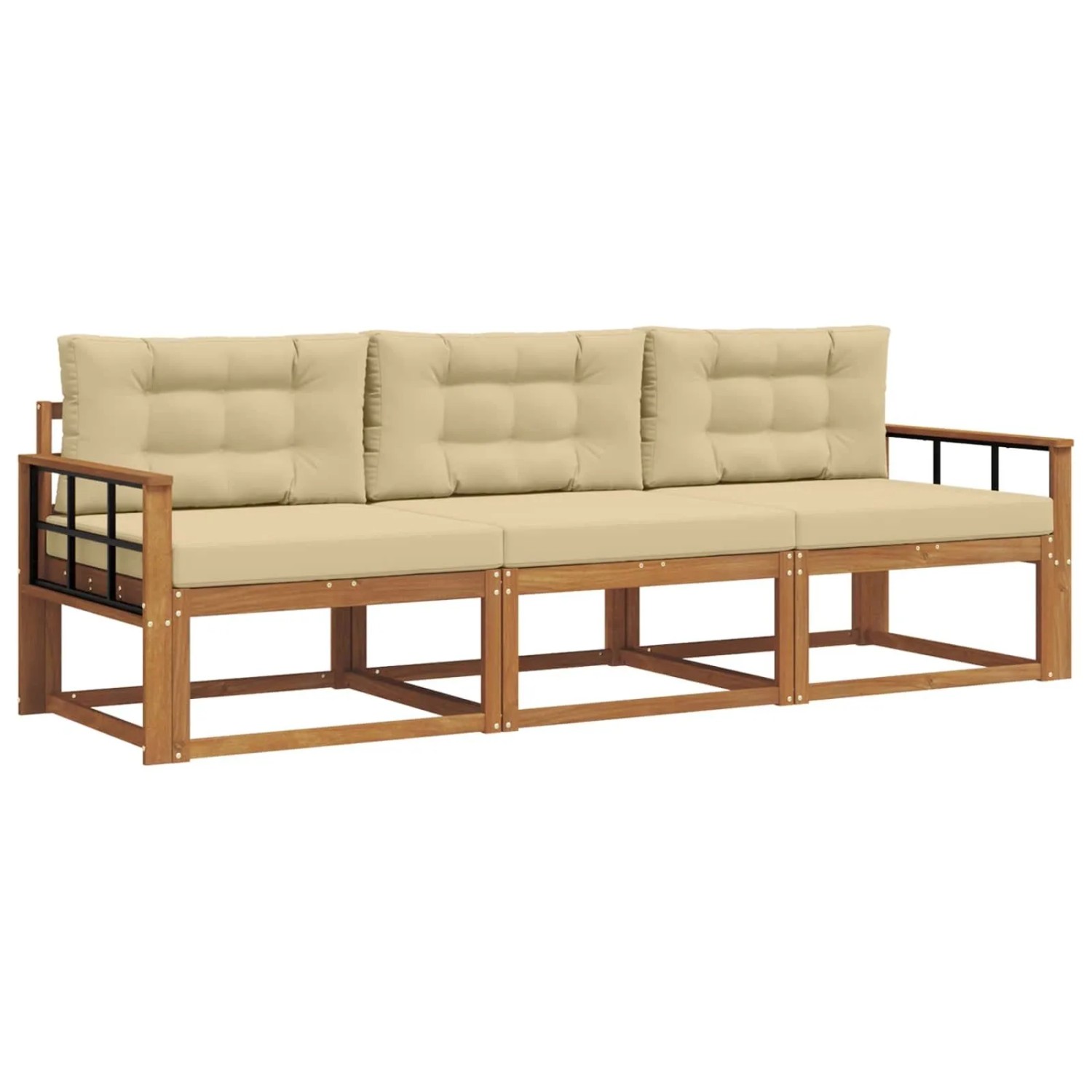 vidaXL Outdoor-Sofagarnitur mit Kissen 3-Tlg Natur und Beige 3367136