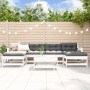 Weißes 7-tlg. Garten-Lounge-Set aus Kiefernholz mit grauen Polstern und Couchtisch. Gartenmöbel für Terrasse und Balkon.