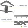 Graue Juskys Samt Kleiderbügel (50er Set) mit Hosensteg und drehbarem Haken für Textile Aufbewahrung.
