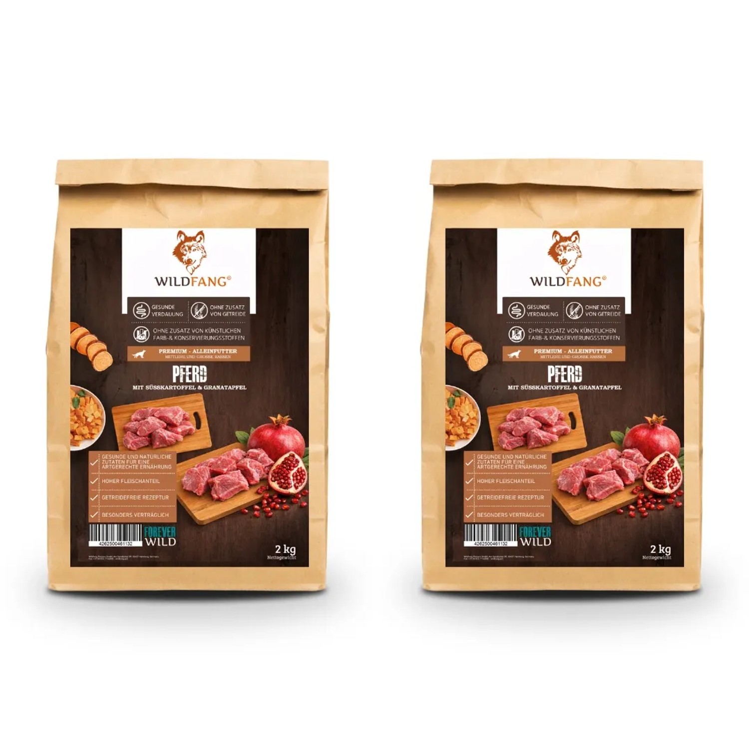 Wildfang Adult Trockenfutter mit Pferd Getreidefrei 2 x 2 kg