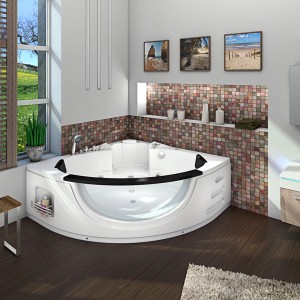 AquaVapore Whirlpool W06R, 152x152cm, Eckbadewanne mit Glasfront und Armaturen.
