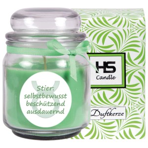 HS Candle Duftkerze Stier im Glas mit Kokos-Limette Duft, 70h Brenndauer.