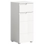 Weißer Hochglanz Standschrank Solero mit zwei Schubladen und Schrankfach. Modernes Badmöbel für Stauraum.
