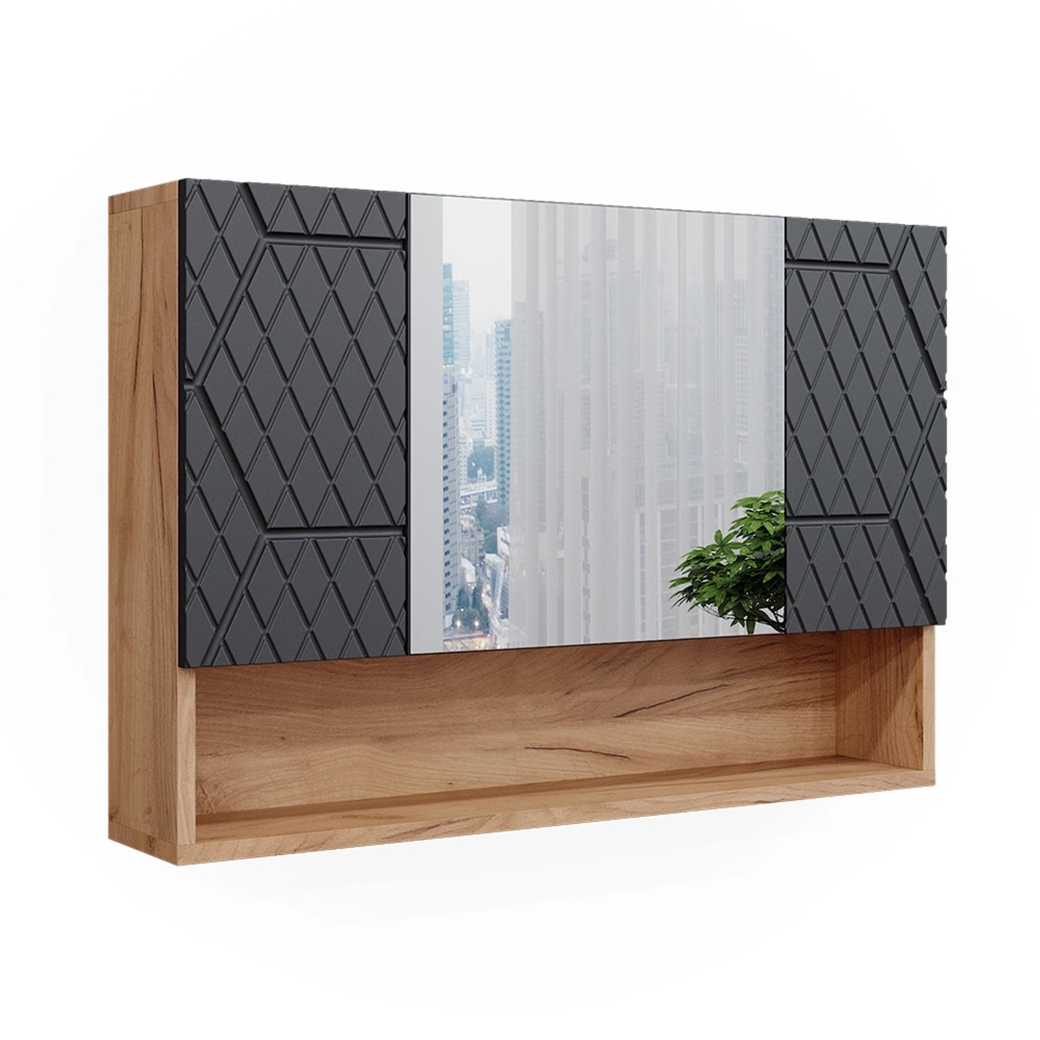 Thumbnail - Vicco Badspiegelschrank Irma Goldkraft Eiche/Anthrazit 80 x 55 cm
