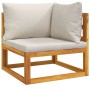 vidaXL Garten-Lounge-Ecke aus Massivholz mit hellgrauen Kissen. Teil eines modularen Gartenmöbel Sets.