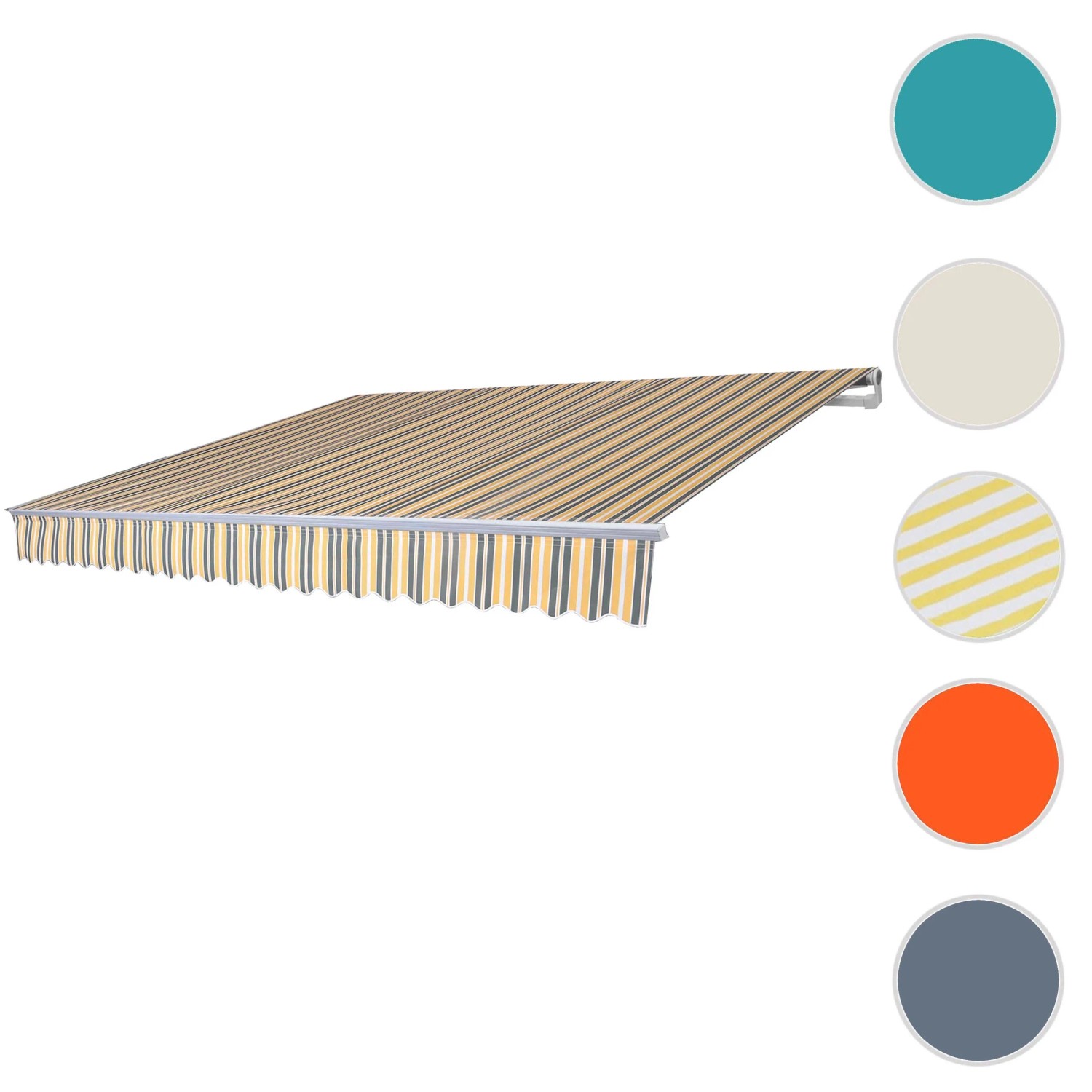 MCW Alu-Markise E49, 2,5x2m, grau-gelb gestreift. Wandmarkise mit Handkurbel.