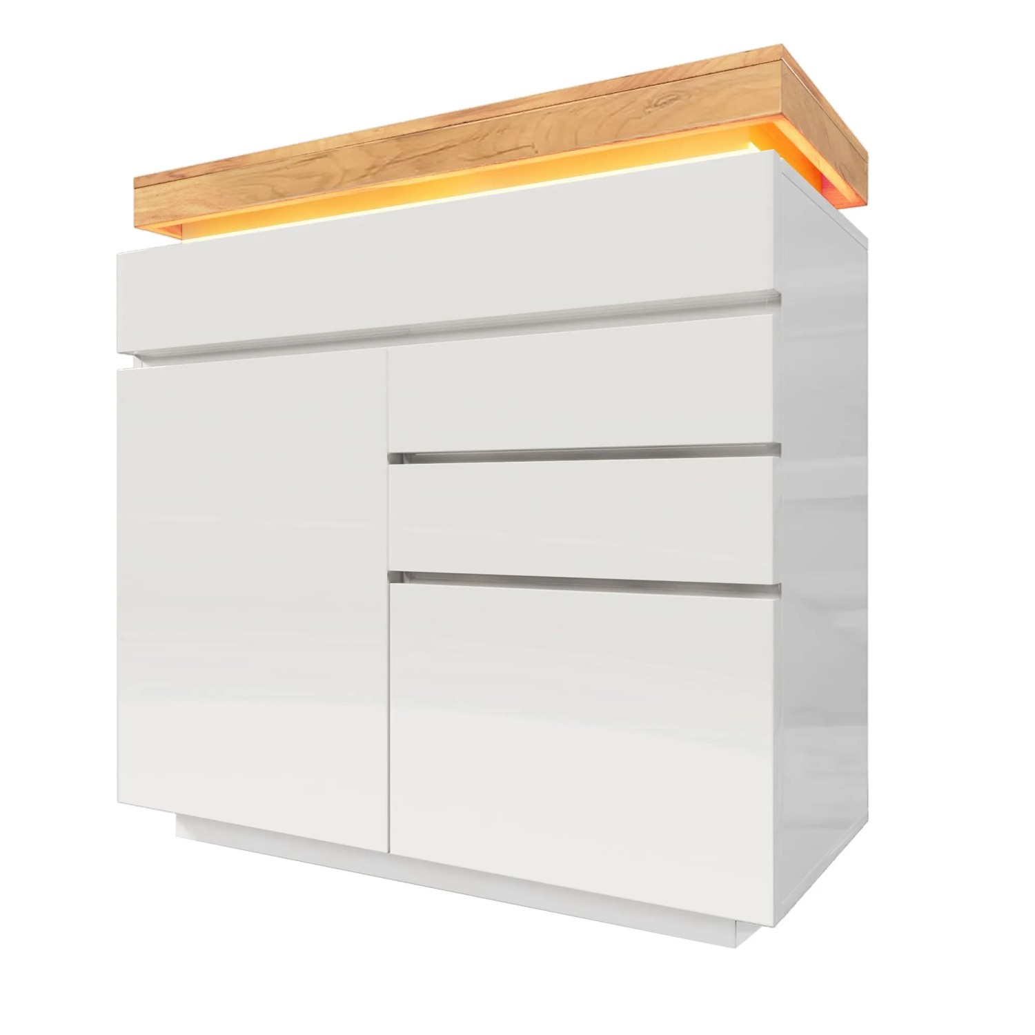 okwish Kommode mit LED Beleuchtung Türen Schubladen Wohnraum 115x39x110cm Weiß