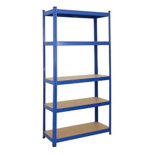 Blaues Schwerlastregal Ragnar mit 5 Böden, ideal für Werkstatt und Lager.