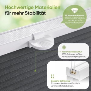 SALCAR Wabenplissee Thermo Plissee Klemmfix ohne Bohren Verspannt Verdunkelnd Blickdicht Grau 100x120cm für Fenster und Tür Sonnenschutz Hitzeschutz
