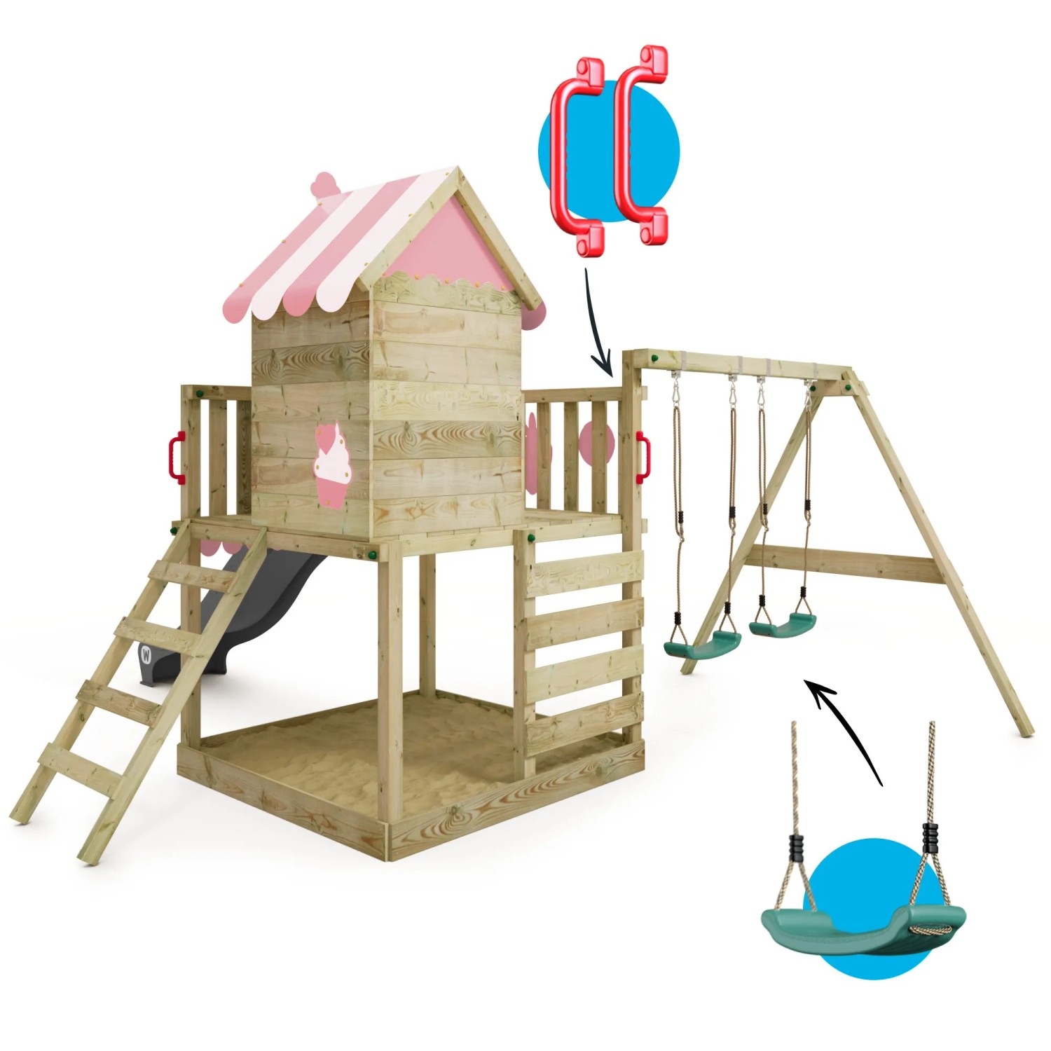 Wickey Spielturm Smart Candy mit Rutsche, Schaukel und Kletterwand aus Holz, anthrazit
