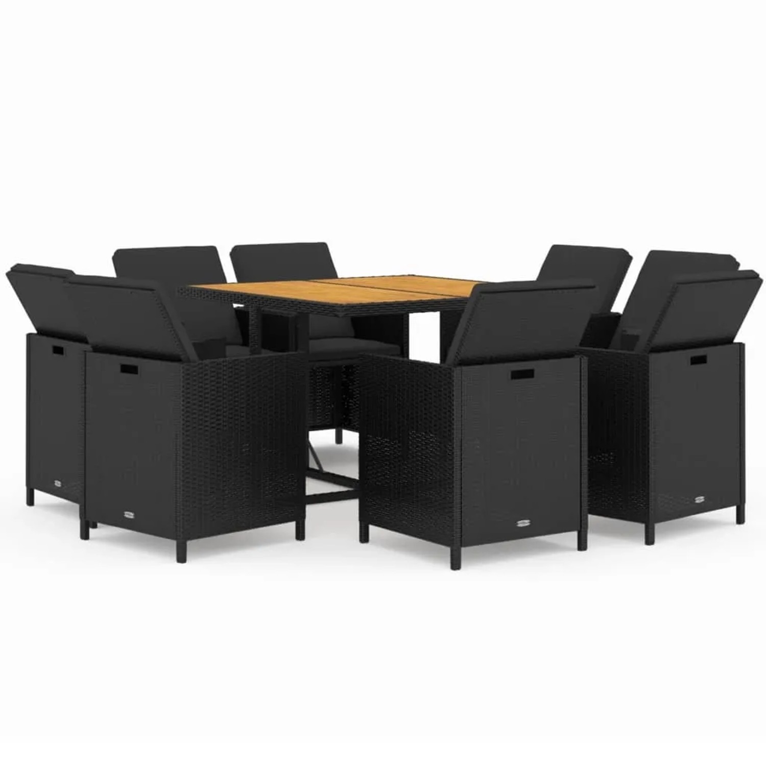 vidaXL 9-tlg Garten-Essgruppe mit Kissen Poly Rattan Schwarz Modell 18