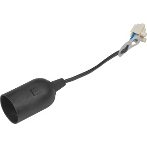 Schwarze E27 Lampenfassung mit Kabel und Klemme zur Lampeninstallation.