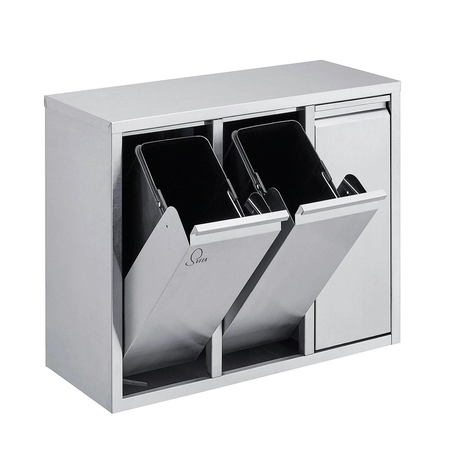 Svita H3X8 Mülleimer zur Wandbefestigung, 3 Fächer, Edelstahl Silber, 24 Liter.