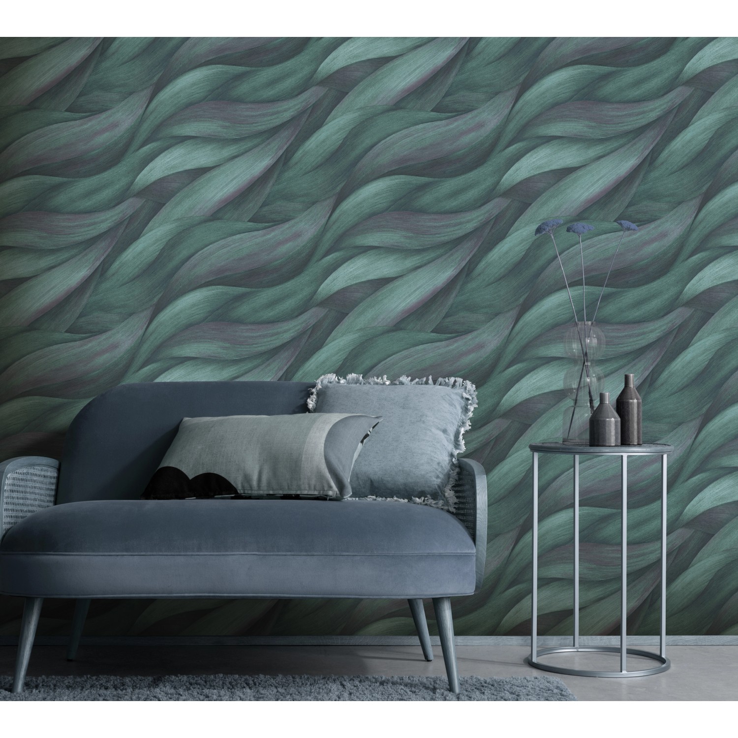 Erismann Vliestapete Casual Chic, Wellenmuster in Türkis und Grün. Dekorative Tapete für Wohnräume.