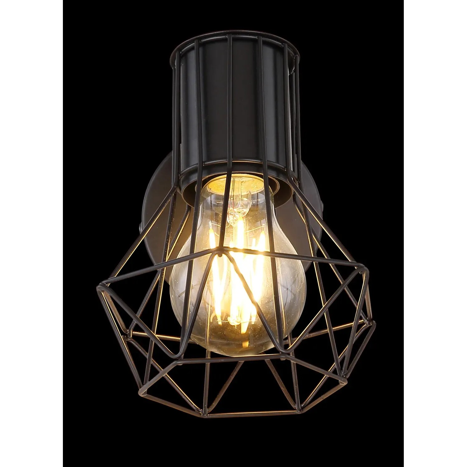 Schwarzer Globo Wandstrahler Priska mit E27 Fassung und Diamant-Design.