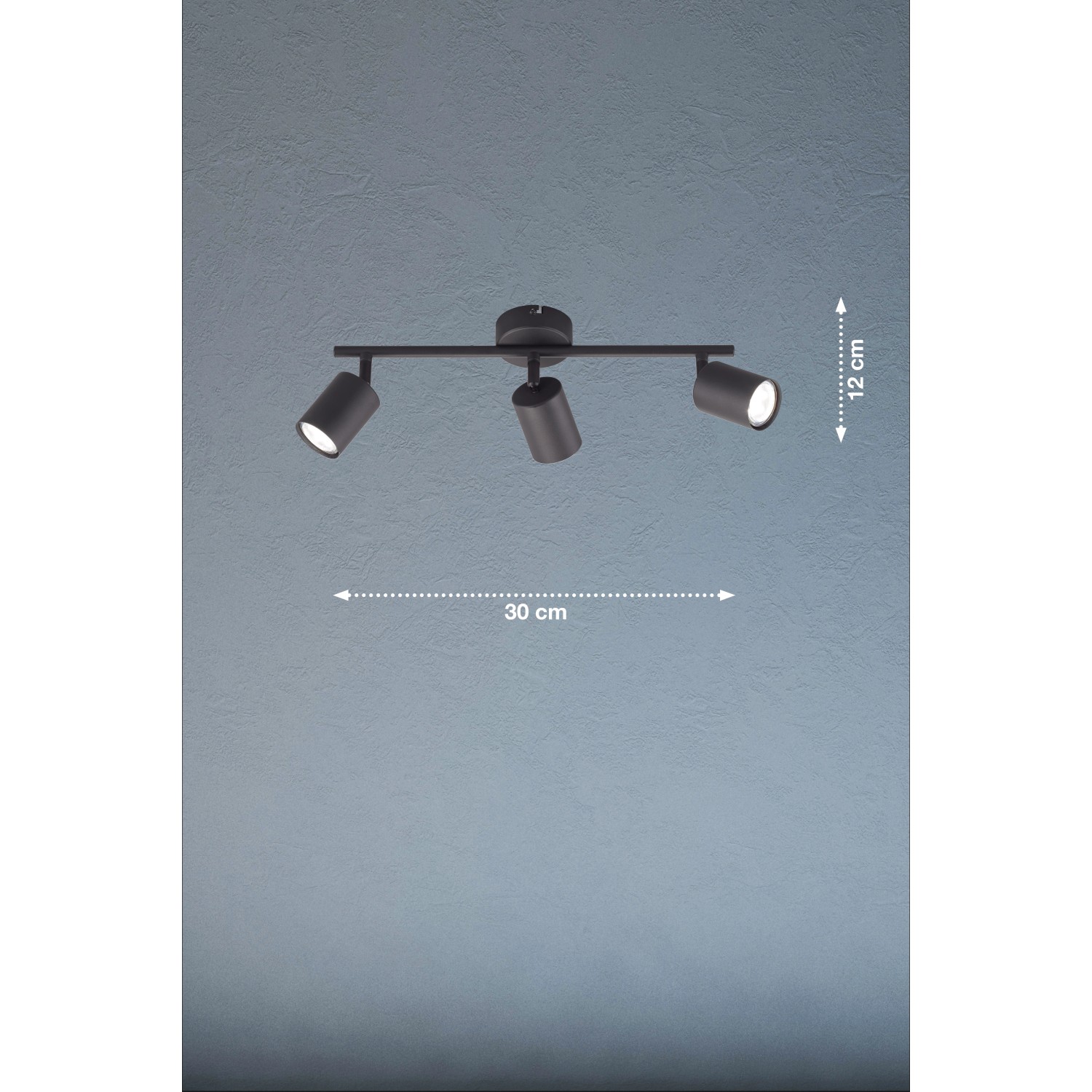 Schwarze, 3-flammige Fischer & Honsel Deckenleuchte Vano (42x8 cm) für Spots.