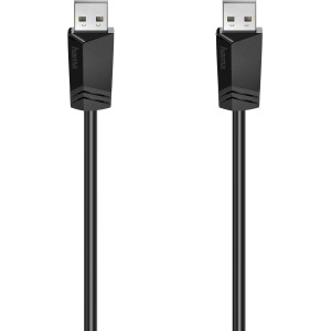 Schwarzes Hama USB 2.0 Kabel, USB-A Stecker auf USB-A Stecker, 1,5 m lang.