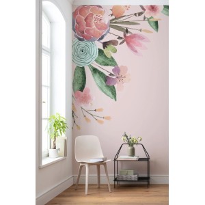 Komar Fototapete Blumen Rosa, 200x250 cm, florales Design im Interieur.