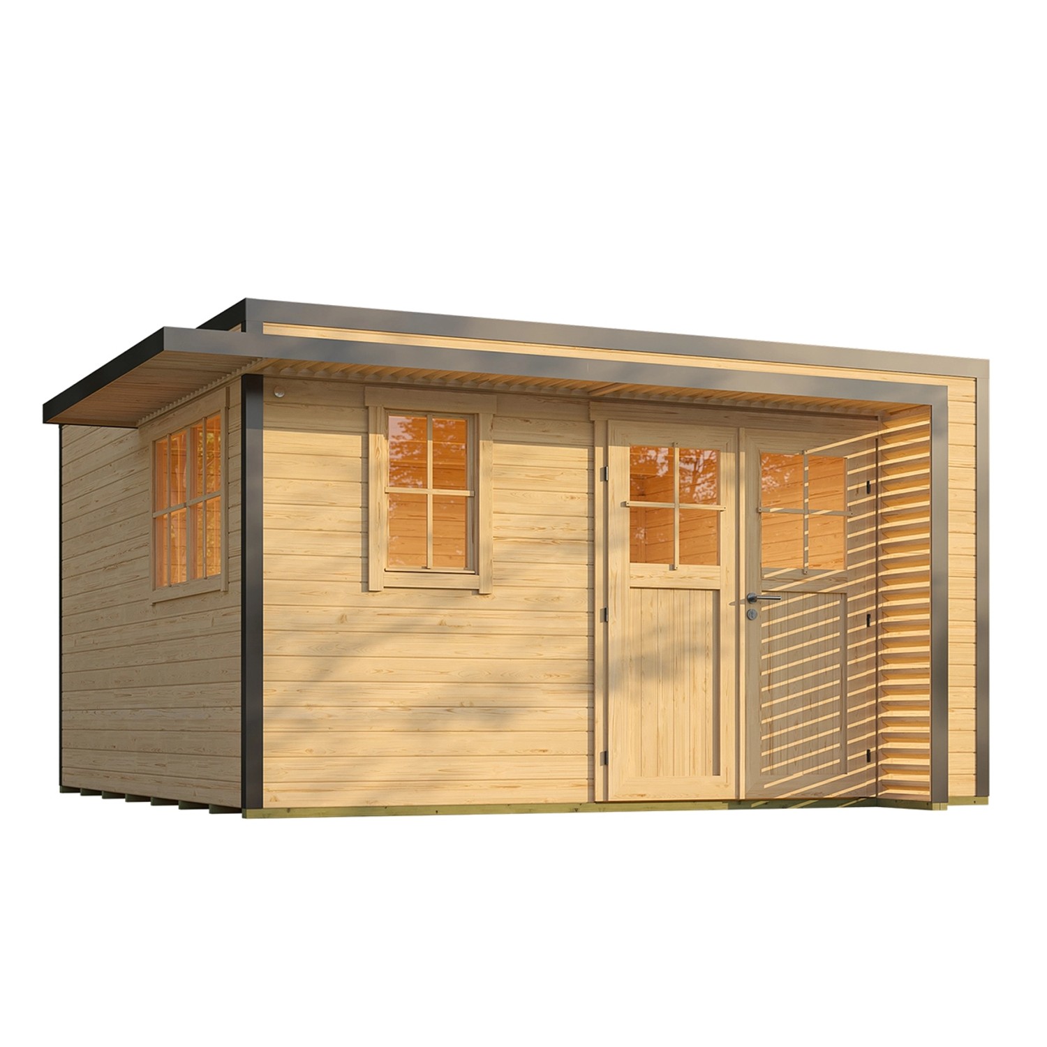 Weka Gartenhaus Amberley Doppeltür 2 Fenster Naturbelassen 400 cm x 400 cm günstig online kaufen