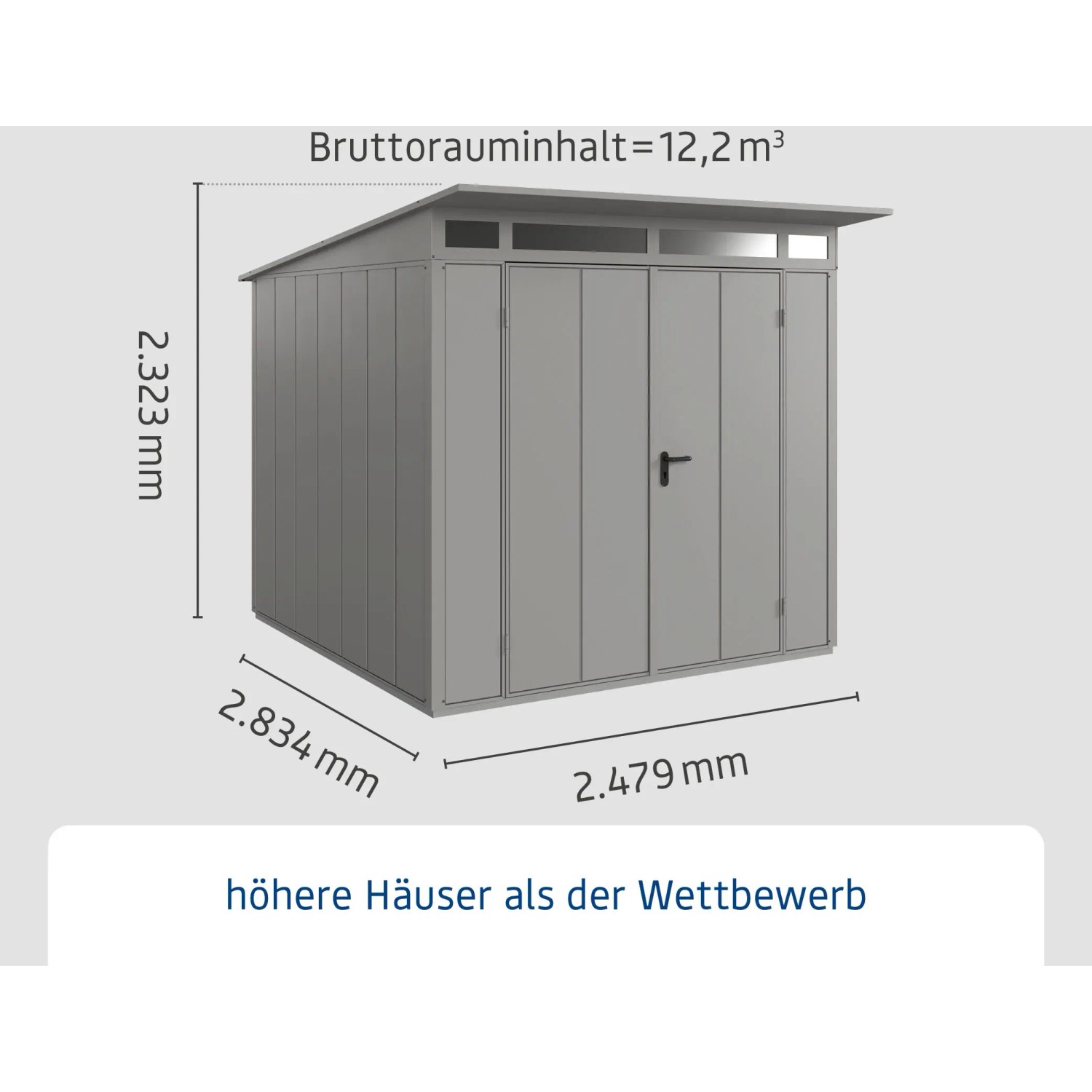 Ecostar Gerätehaus Elegant, Pultdach, Graualuminium, Doppeltür, Maße