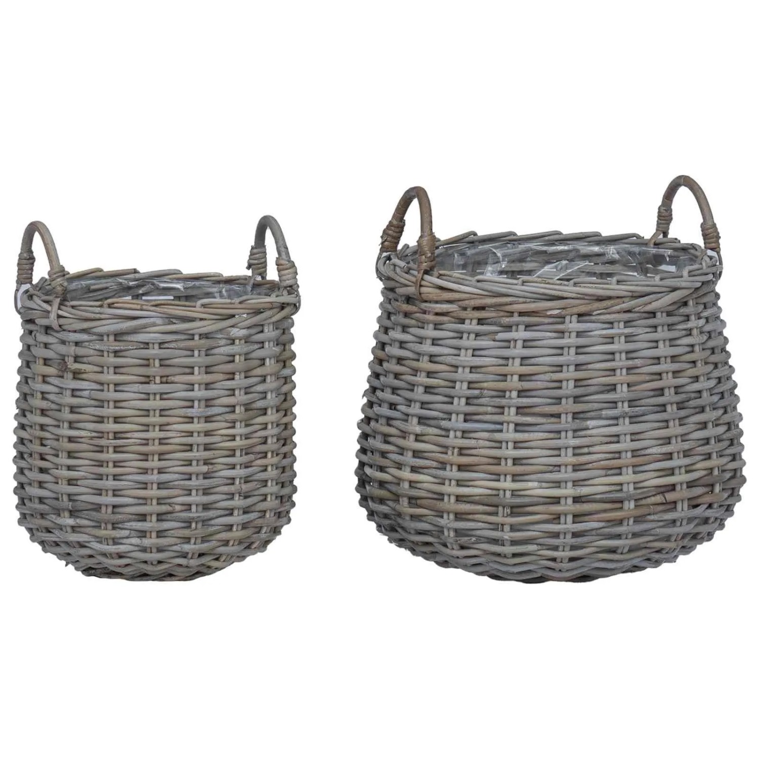 vidaXL Blumentopf Körbchen mit Speicher 2-Tlg Grau Lacak Rattan 42020953
