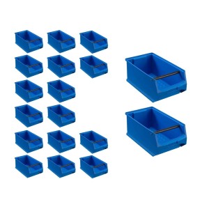 PROREGAL SuperSparSet: 18 blaue Sichtlagerboxen (7,2L) mit Griffstange für Aufbewahrungssysteme.