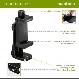 Mantona Smartphone Halterung Rotate Clip 100 Handy Halter Stativaufsatz Stativ