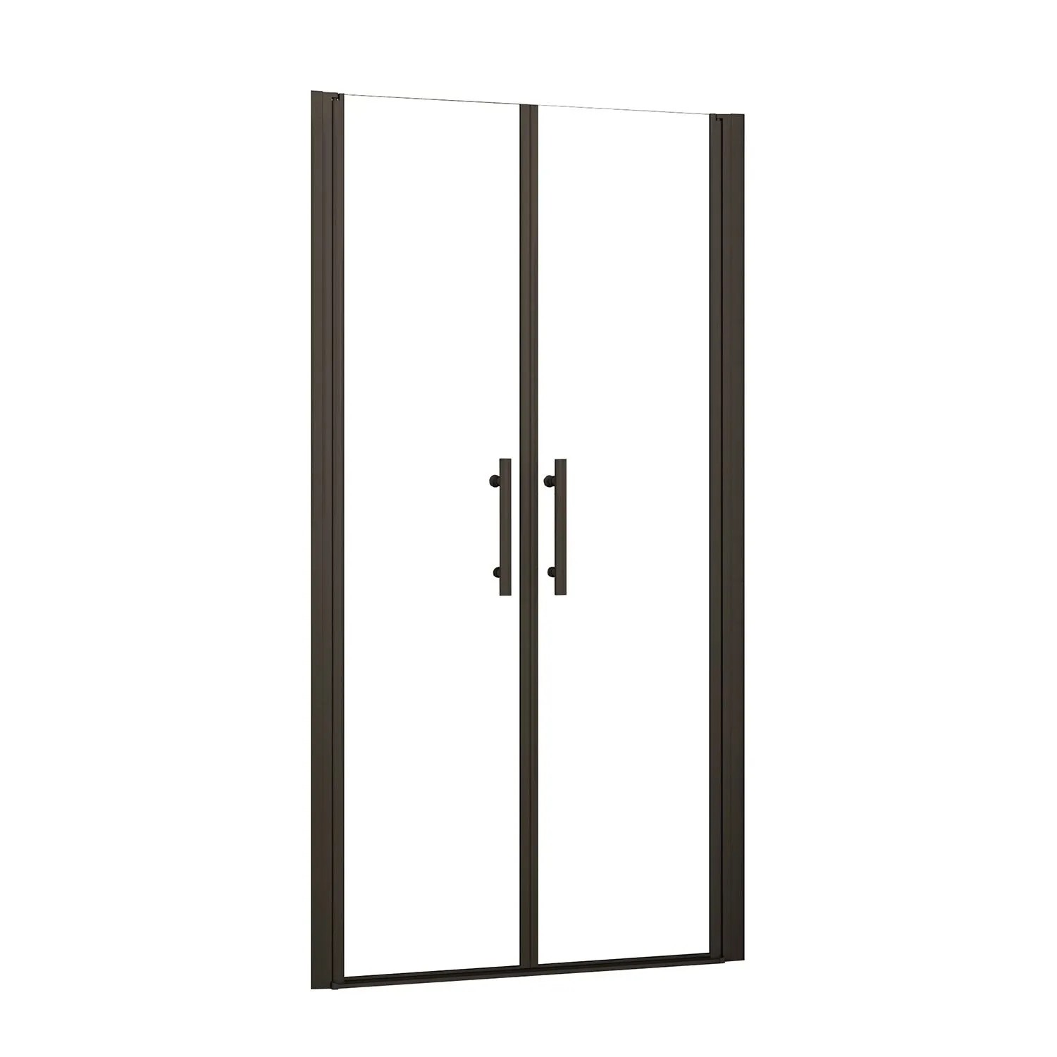 AICA Nischen-Duschabtrennung Doppeltür Pendelsystem 90x195cm 6mm ESG Nanoglas Alu Matt Schwarz
