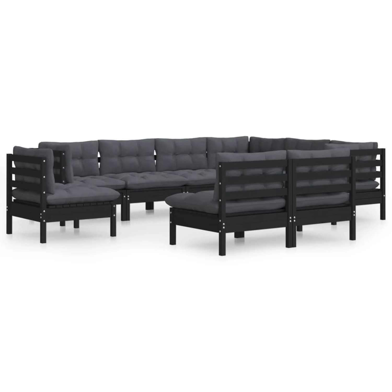 vidaXL 9-tlg Garten-Lounge-Set mit Kissen Schwarz Massivholz Kiefer Modell günstig online kaufen