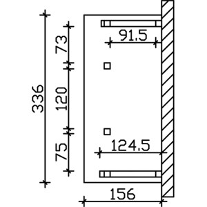 Technische Zeichnung des weißen Skan Holz Haustür-Vordachs Paderborn 6, Maße 336x156cm.