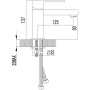 Technische Zeichnung der PaulGurkes Design Waschtischarmatur Eckig mit Maßen für die Installation.