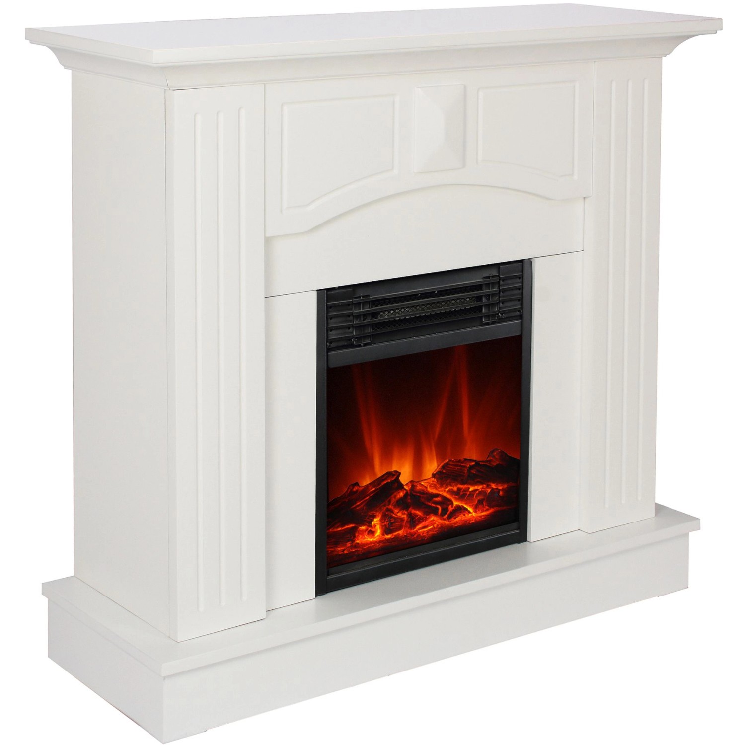 Weißer El Fuego Elektrokamin Malmö mit simuliertem Feuer und Heizfunktion.