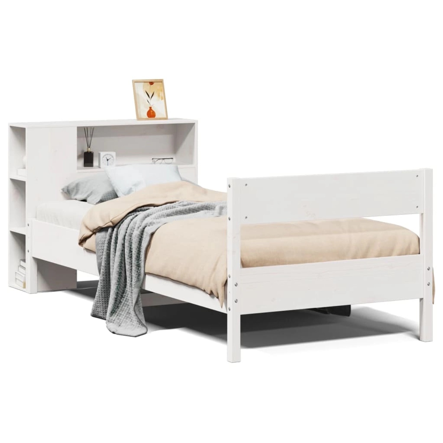 vidaXL Massivholzbett mit Regal ohne Matratze Weiß 100x200 cm Kiefer 332296 günstig online kaufen
