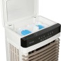Luftkühler 60 l, weiß-braun, mit geöffnetem Wassertank und Kühlakkus. Klimagerät für Innenräume.