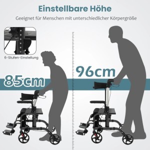 Costway Rollator, faltbar und höhenverstellbar, geeignet für unterschiedliche Körpergrößen.
