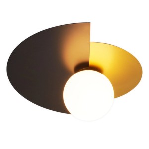 ZMH Deckenleuchte schwarz-gold, geometrisches Metall-Design, leuchtender Glaskugelschirm, 1-flammig E14.