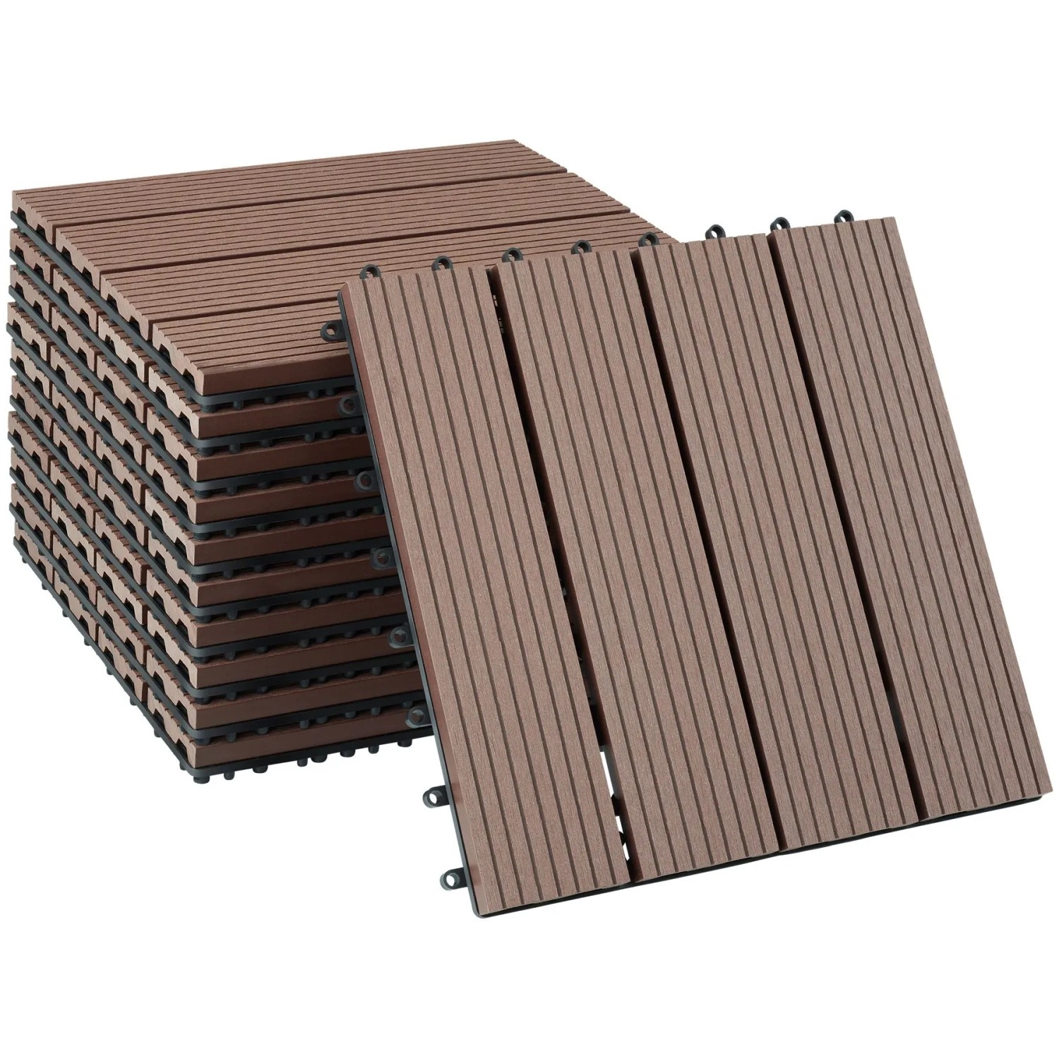 Tectake Terrassenfliesen Tegulas 11Er Set Im Klicksystem Robustes Wpc In Holzoptik 11Er Set 31 x 31 x 2 20 cm Braun