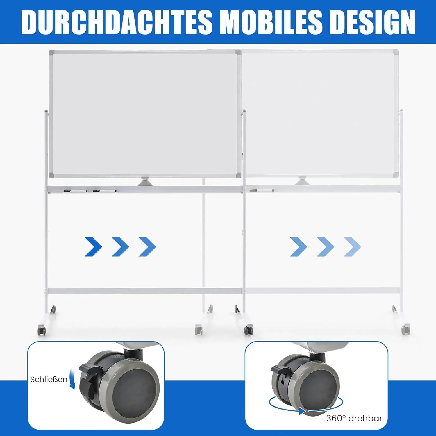 Costway Doppelseitiges Mobiles Whiteboard mit Rollen Weiß 120 x 80 cm_4