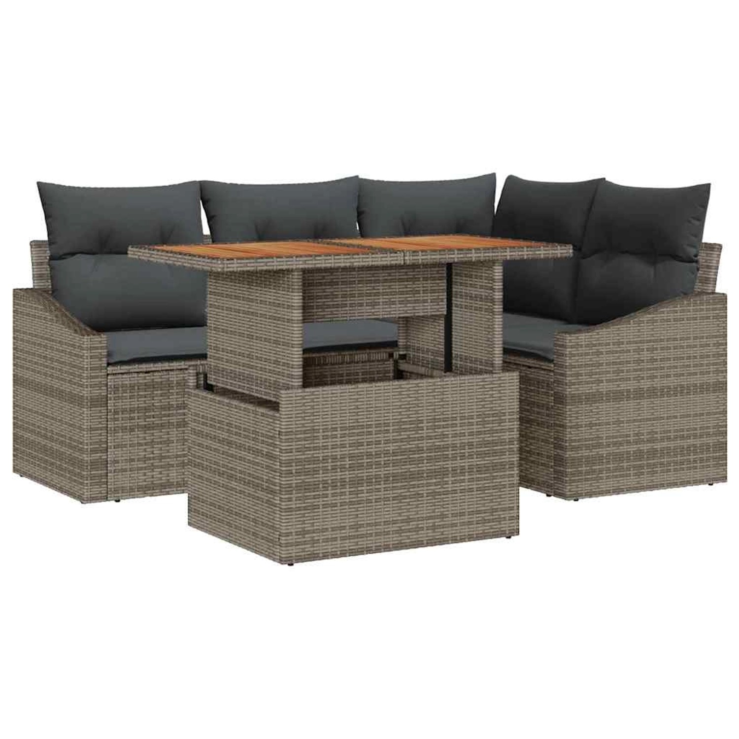 vidaXL Garten-Sofa-Set mit Speicher 5-Tlg Grau Poly Rattan 3358568 günstig online kaufen