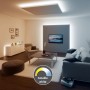 Wohnzimmer mit Paulmann MaxLED 250 LED Strip Tunable Weiß, der Lichteffekte an Decke und Wand erzeugt.