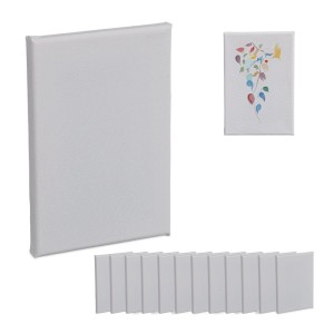 Relaxdays Leinwand Baumwolle Kiefernholz Weiß Grundiert 14er Set 12 cm x 18 cm x 1,5 cm 80 g