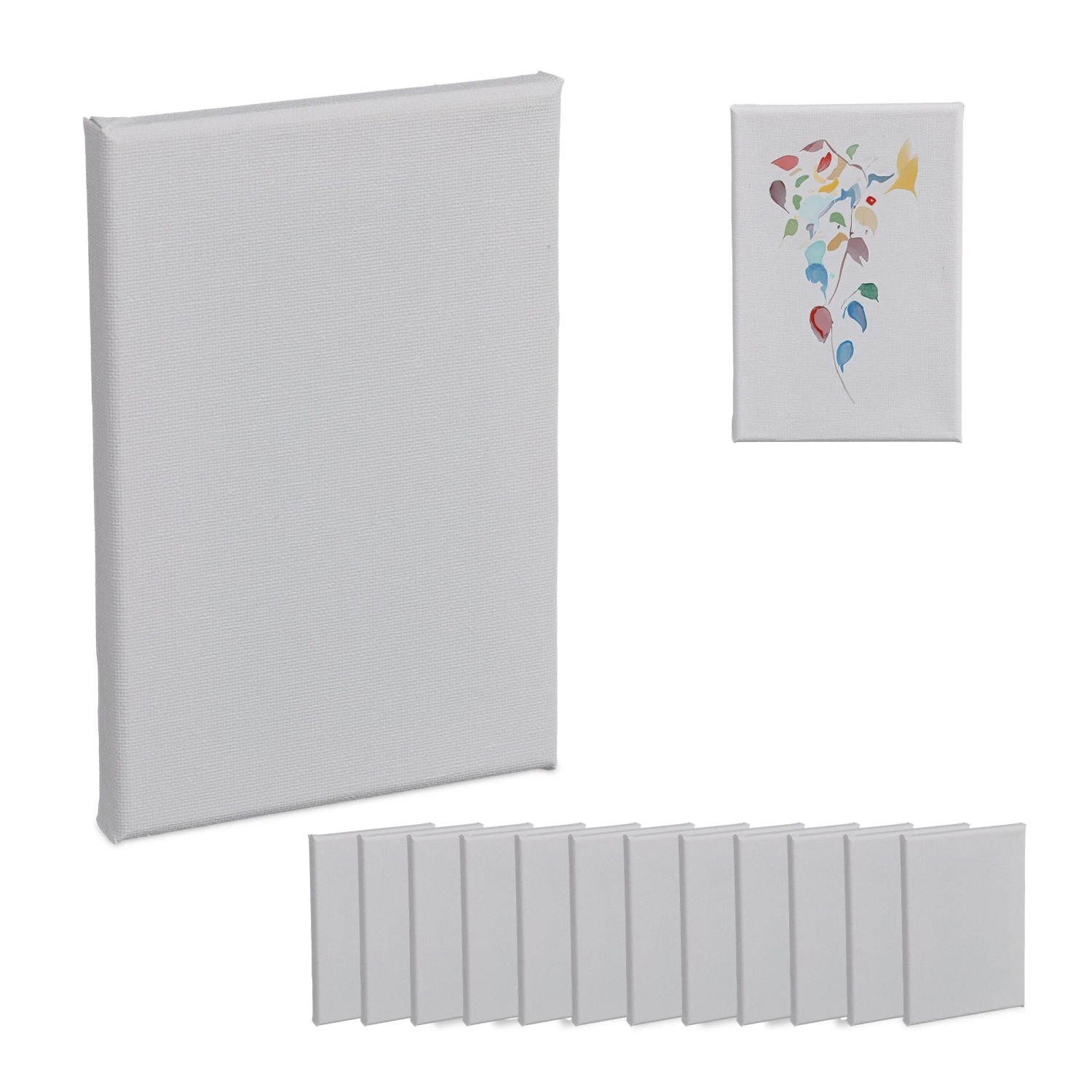 Relaxdays Leinwand Baumwolle Kiefernholz Weiß Grundiert 14er Set 12 cm x 18 cm x 1,5 cm 80 g